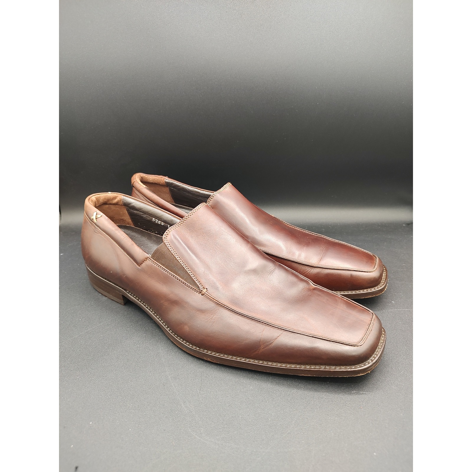 Gordon Rush Mens Brown Leather Square Toe Slip On Loafers Made In Italy Size 14